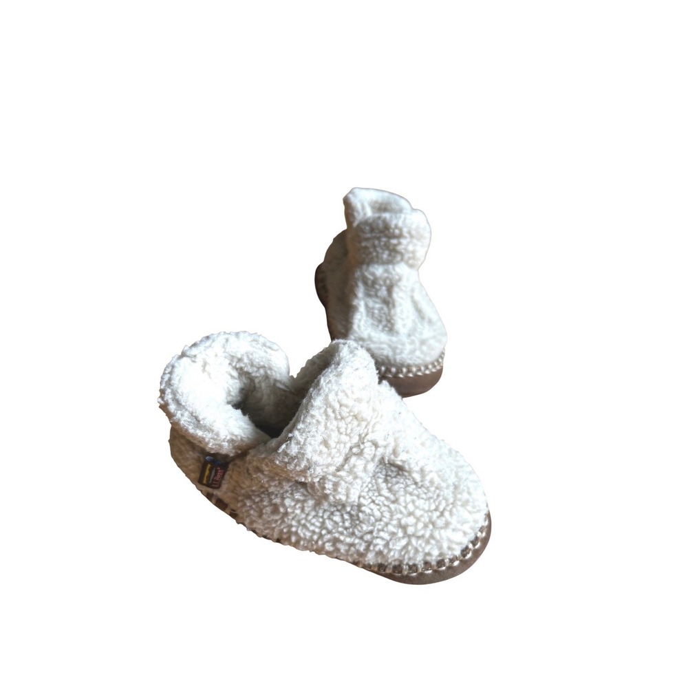 LL Bean Sherpa Fleece Infant Slippers Suede Sole Cream Tan Size 5-6 Booties